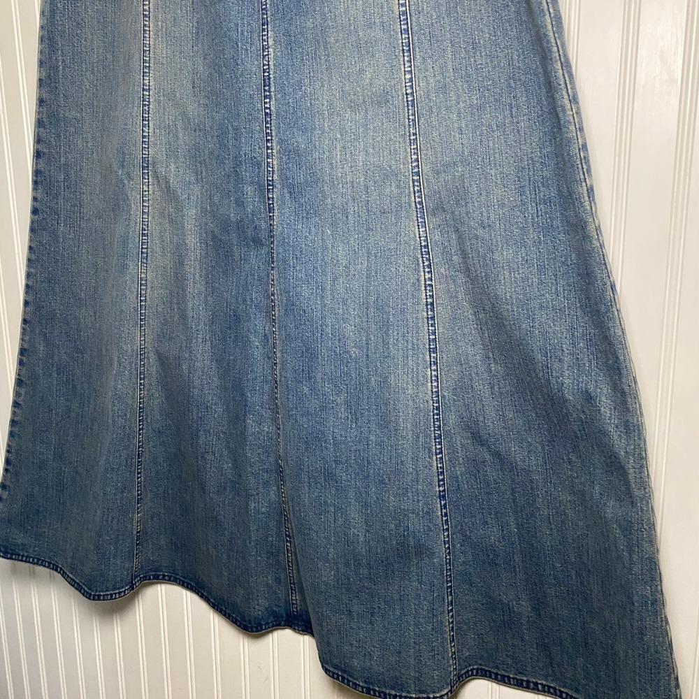 VTG Liz Claiborne Cottagecore Denim Paneled Maxi Skirt Western Prairie Cotton - Picture 4 of 10